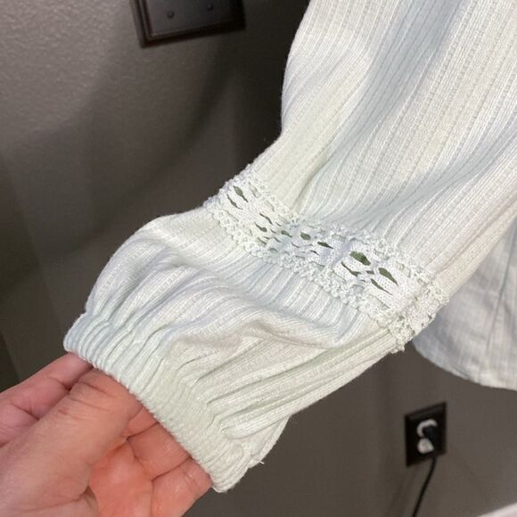 Lane Bryant Mint Green Off Shoulder Tunic Blouson-Sleeve Ribbed Knit Top - Picture 8 of 13